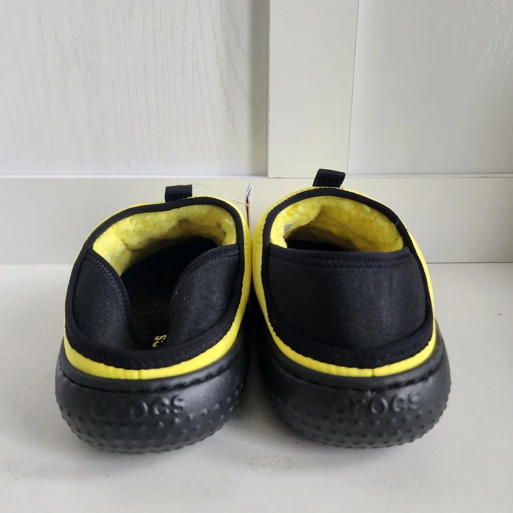 Crocs Classic Puff Moc K Kids Yellow Black Quilted Puffer Slippers J5 210589-77K